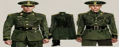 军装制服造型：橄榄绿军装搭配军帽与肩章，英姿飒爽，展现军事美学与制服诱惑的硬朗风格