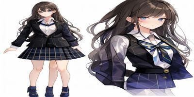 日本动漫制服造型：精致的二次元学生制服角色，格纹裙与水手服设计精美，展现动漫文化中制服诱惑的独特美学